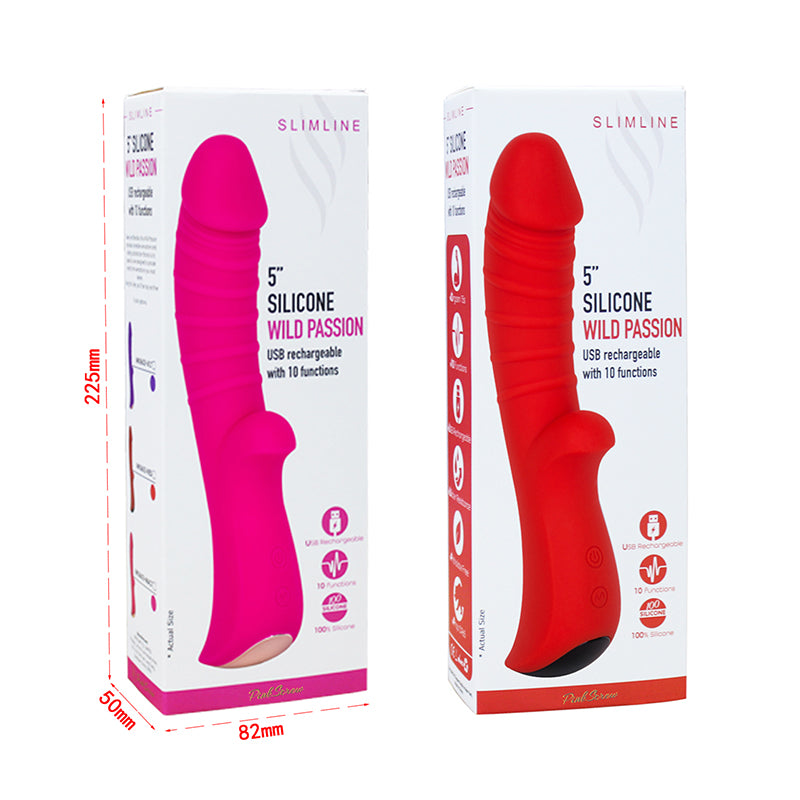 PinkScrew5" SILICONE WILD PASSION USB rechargeable with 10 functions